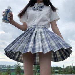 Japanese Uniform Korean School Jk Uniform Shirt Plaid Skirt Set South Korea Students Short Sleeve Pleated Skirt Set Girl Seifuku