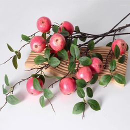 Decorative Flowers Luxury Real Looking Apple Tree Branch With Green Leaves Fake Fruit Artificial For Wedding Home Decoration