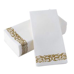 50 Pcs Paper Handkerchief Towel Decor Wedding Printed Serviette Golden Floral Napkin