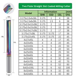 10pcs 2 Flute DLC Coated Straight Milling Cutter CNC Engraving Bit Solid Carbide End Mill for Woodworking Tools Wood Cutter