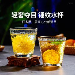 Wine Glasses INS Style Glass Cups With Hammered Golden Rim For Juice Milk Tea And Beer
