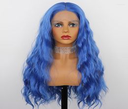 Synthetic Wigs Beautiful Diary Loose Curly Lace Front Wig Blue Colour 13x4 For Women Gluesless Hair Kend228996180