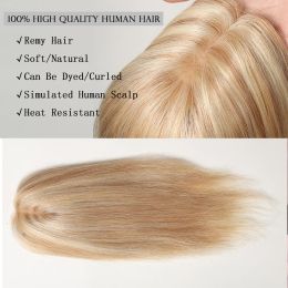 Blonde Light Golden Human Hair Toppers For Women 100% Remy Topper for Girls Silk Base Clip In Topper 12 inch 38G Hair Extensions