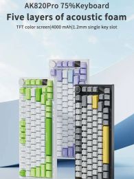 AJAZZ AK820/AK820Proo Mechanical Keyboard TFT Screen Multifunctional Knob Gaming Keyboard Wired/2.4GHz/BT Connect PC Keyboard