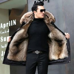 2023 New Parka Men Whole Mink Liner Winter New Fur Coat Mink-like Wool Mid-Length Leather Fur Coat