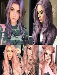 Long Wavy Cosplay Wig Puprle Pink High Density Temperature Synthetic Wig For BlackWhite Women Glueless Wavy Cosplay Hair Wig2243042