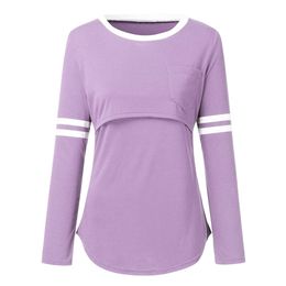 Maternity Women Pregnant Stripe Long Sleeves Solid Nursing Sweatershirt Tops T-shirt Maternity Nursing Breastfeeding Top Shirt