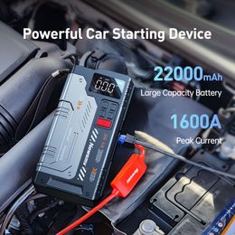 Newsmy 22000mAh Jump Starter with Air Compressor 1600A Booster Tyre Inflator Portable Car Battery Power Bank with Type-c Charger