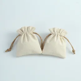 Jewelry Pouches 50pcs Cotton Burlap Bag Small Nature Canvas Bags For Necklace Earring Ring Pouch Wedding Christmas Party Candy Gift