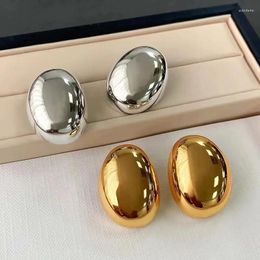 Stud Earrings Stainless Steel Smooth Big Oval For Women 2024 Exaggerated Hollow Ball Geometric Ear Buckle Earring Jewellery Gift