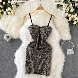 Casual Dresses Ins Fashion Leopard Print Bodycon Mini Dress Sexy Spaghetti Strap Sleeveless Backless High Waist Skinny Christmas Party