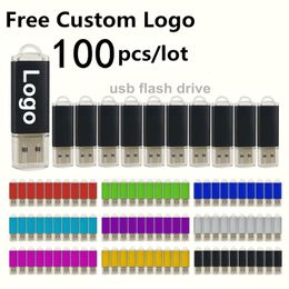 100pcs/lot Free Logo metal USB Flash Drive 128GB 64GB 32GB 8GB 4GB memory Flash USB Stick pen drive 128mb 512mb PenDrive 2.0