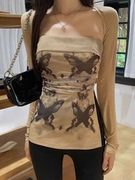 Womens Tanks Camis Two piece set 2024 summer Y2k aesthetic ultrathin butterfly printed pleated tanksolid street clothing sun protection long sleeved cardigan J240