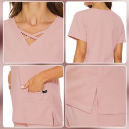 Nurse Uniform Dentist Overalls Scrub Tops Women Mens Scrub Uniform Unisex Nursing Uniform Short Sleeve V-neck Top Working Blouse