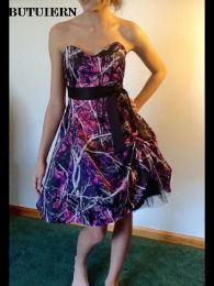 Sweetheart Muddy Girl Camo Bridesmaid Dresses Junior Vestiods De Bridesmaids Prom Gowns Honour Of Maid 2022 Black Ribbon