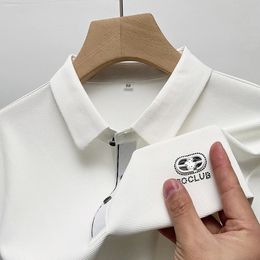 Mens Summer Ice Silk T-Shirt Embroid Lapel Diamond Seamless Wrinkle Resistant Korea High End Brand Mens Polo Shirt 240407