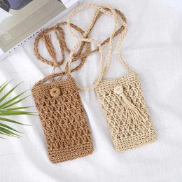 Evening Bags Beach Mobile Phone Bag Summer Mini Crossbody Vintage Female Handmade Straw Tassel Girls Small Shoulder