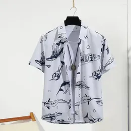 Men's Casual Shirts Single-breasted Men Shirt Tropical Style With Colourful Print Quick Dry Fabric For Vacation Beach Top Loose Fit