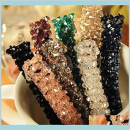 Barrettes Crystal Four Rows Spring Hairpin Super Shiny Handmade Beaded Hair Clips 6 Colors Whole Women Jewelry Drop Delivery 2208f