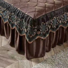 Luxury Embroidery Bedspread Thicken Plush Quilted Bed Skirt Winter Warm Soft Velvet King Size Bed Cover Not Including Pillowcase