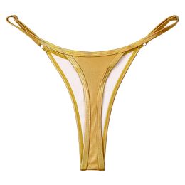 Women Metallic Shiny Micro Briefs High Waist Adjustable Straps G-String T-Back Thongs Sexy Lingerie Pool Party Swimsuit Clubwear