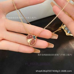 High grade Designer necklace vancleff for women V Gold Plated New Ladybug Natural Slightly Transparent Red Jade Marrow Necklace Womens Countryside Red Light Luxury