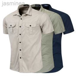 Men's Casual Shirts Fashion Mens Shirt Casual Business Shirt Short Sleeve Military Cargo Shirts High Quality Cotton t Shirts Work Top Male Clothes 2449