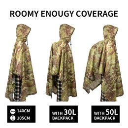 Camouflage Folding Raincoat for Hiking Portable Tactics Poncho Men Waterproof Tourism Packable Rain Jacket Cover Army RainWear