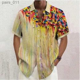 Men's Casual Shirts Mens shirt floral butterfly 3D printing lapel button up outdoor street short sleeved clothing fashion designer casual top yq240409