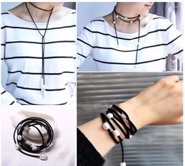 Chains Handmade Leather Choker Freshwater Pearl Necklaces White BOHEMIA Sweater Necklace