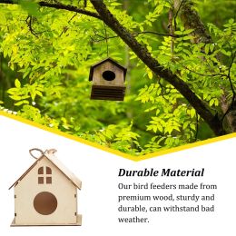 Bird Wood House with Lanyard Outdoor Unfinished DIY Accessory Pet Supplies Hanging Birdhouse for Outside Balcony