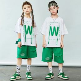 Summer Street Dance Clothes for Kids Hip Hop Costume Jazz Dancing Performance Outfit Letter Print T Shirt Tops Shorts Dancewear