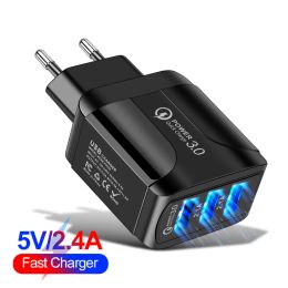 QC 3.0 Power Supply Travel 3 USB Port Charger Universal Adapter 5V 2A PC UK/EU/US Butterfly Illuminated Charger For Mobile Phone