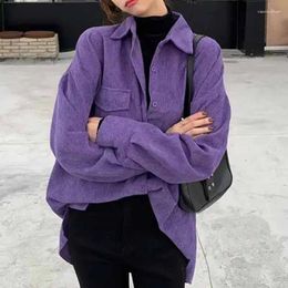 Women's Blouses Female Autumn Winter Korean Loose Fit Thickened Shirt Tops Women Fashion Purple Corduroy Jacket Lazy BF Style Coat