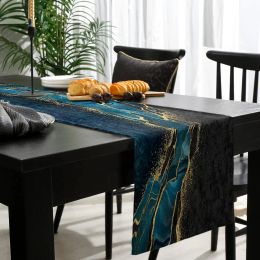 Marble Peacock Blue Linen Table Runners Modern Minimalist Black Gold Table Runner Holiday Dresser Scarves Dining Table Decor