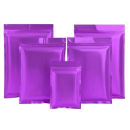 100Pcs Matte Purple Mylar Foil Bag Zip Lock Self Seal Tear Notch Flat Reclosable Food Snack Tea Candy Cookies Packing Pouches