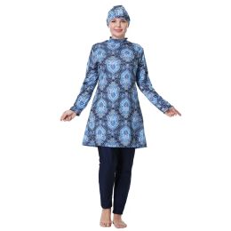 3pcs Muslim Women Swimwear Print Hijab Swimsuit Plus Size Modest Burkini Islamic Bathing Suit Full Cover Beachwear Swim Costumes