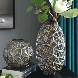 Light Luxury Nordic Glass Vase Living Room Decoration Flowers Arrangement Creative Flower Vase Home Decoration Accessories 240409
