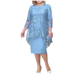 Casual Dresses Women'S Fashion Lace Embroidery Medium Long Length Two Piece Set Dress Party For Weddings Vestidos Femininos