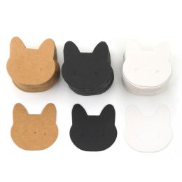 F19D 50Pcs/set Cat Head Shaped Ear Studs Display Card Earrings Tags DIY Blank Ear Studs Cards Jewellery Piece Cards