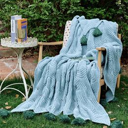 Blankets PL Factory Soft Cable Crochet Tassel Chenille Knitted Bed Couch Throw Blanket Home