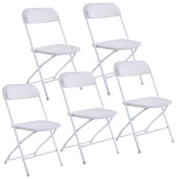 New Set of 5 Plastic Folding Chairs Wedding Party Event Chair Commercial White6958965