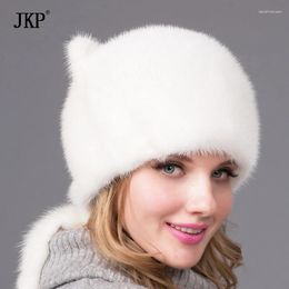 Berets Women's Winter Hat Real Natural Ladies Fall Warm Fashion Cute White Ears And Tail Cap