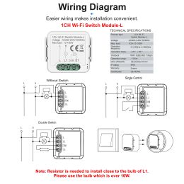 GIRIER Tuya Smart WiFi Light Switch Module 1 2 3 4 Gang No Neutral Required Breaker 220V Supports 2 Way Control Alexa Hey Google