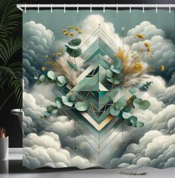 Eucalyptus Leaf Shower Curtain, Mid-Century Modern Greenery Art Deco Inspired Diamond Leaf Minimalist Bathroom Decoration