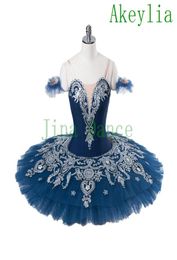 Doll Paquita Variation Peformance Classical Platter Stage Ballet Tutu Costume Navy Blue White Girls Professional Ballet Tutu Child9678977