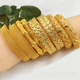 Saudi Arabia Indian Jewellery Luxury Gold Plated Engraved Bangles & Bracelets for Women Bridal Wedding Accessories Gift