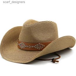 Wide Brim Hats Bucket Hats Cowboy Sun Hats Men Women Summer Panama Wide Brim Straw Hats Fashion Solid color Outdoor Jazz Beach Sun Protective Cap Y240409