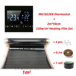 1m2 220w/m2 Heating Film Set Far Infrared Electric Floor Heating Film Kit including Thermostat, clamps, paste,tape