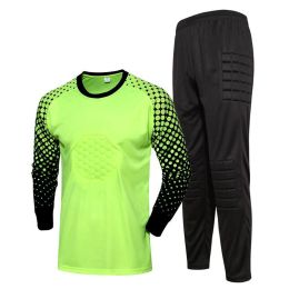 Kids Boys Color Block Goalkeeper Training Outfit Football Match Uniforms Long Sleeve Round Neck Sponge Padded T-shirt Sweatpants